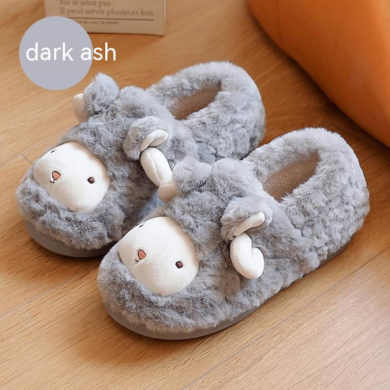 Adorable Plush Thickened Ankle Wrap Cotton Slippers