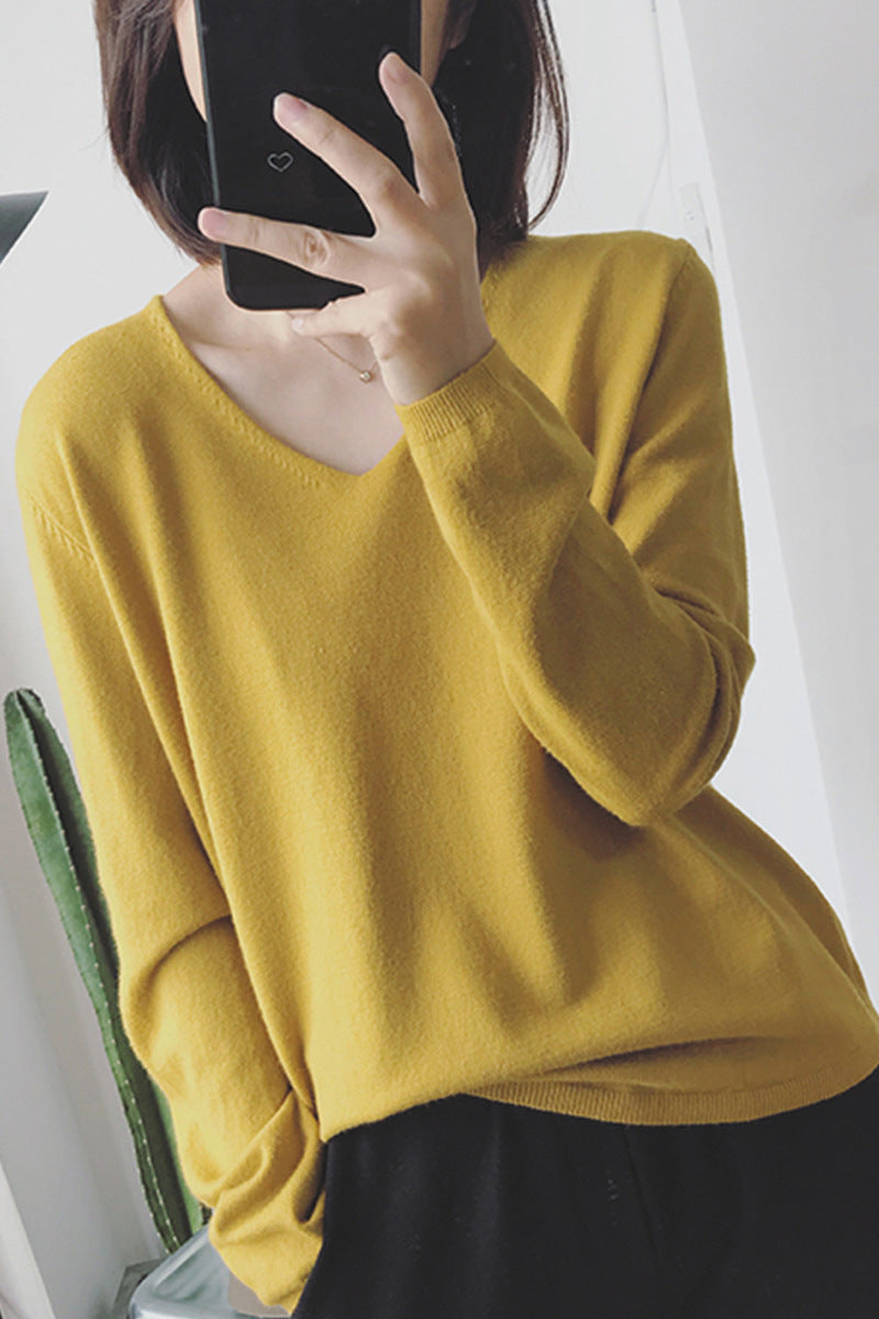 V-Neck Long Sleeve Pullover Sweater