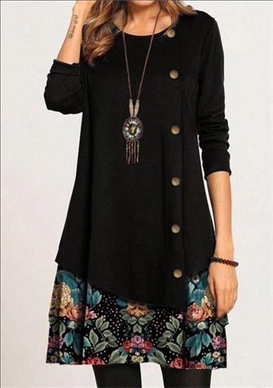 Plus Size Floral Print Long Sleeve Casual Patchwork Women's Dress