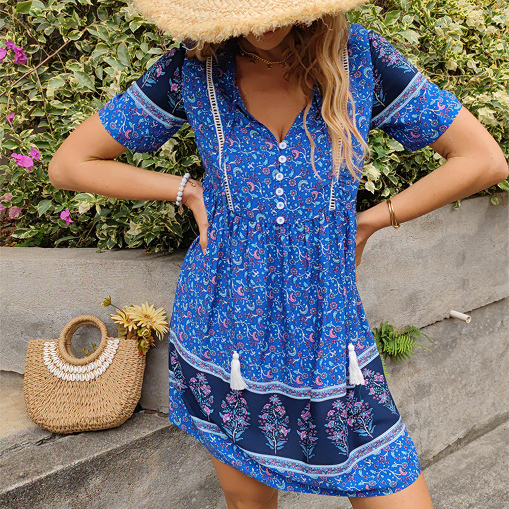 European and American Fashion: Bohemian-Style Print Dress for Women