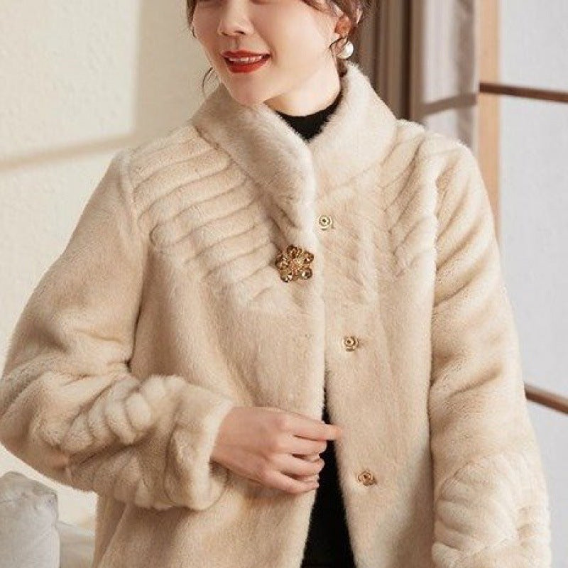 Elegant Winter Mink Velvet Coat for Mothers