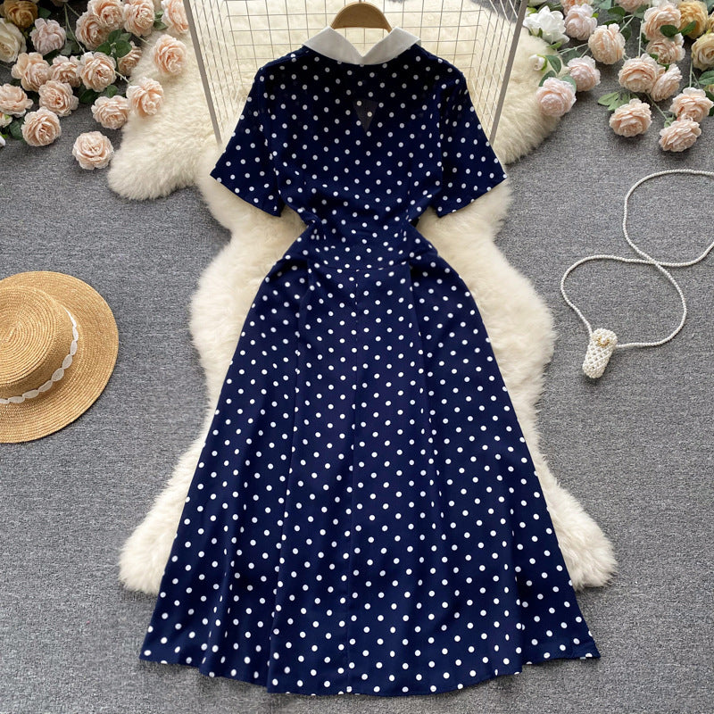 Women's Lightly Mature Polka Dot Contrasting-color Dress