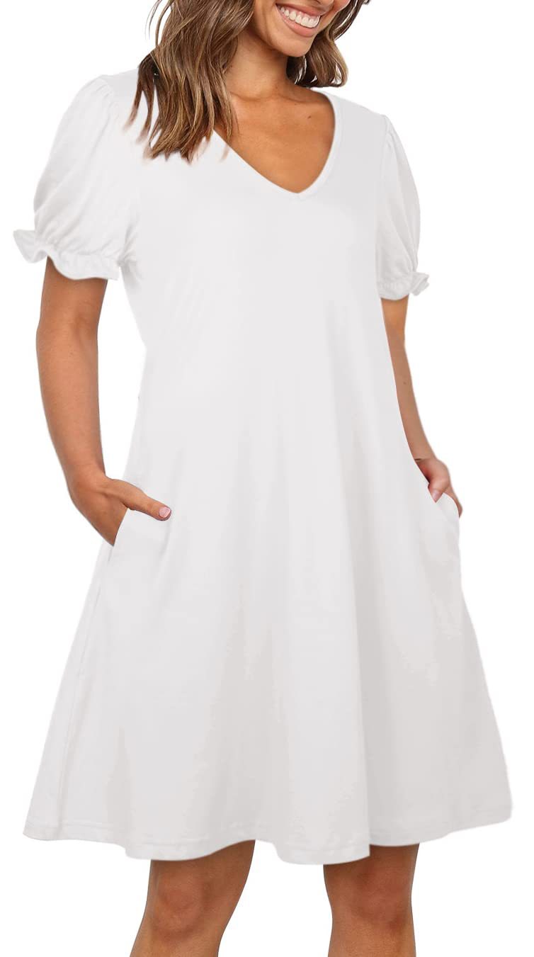 Dress with a V-neck, Short Sleeves, and Convenient Pockets