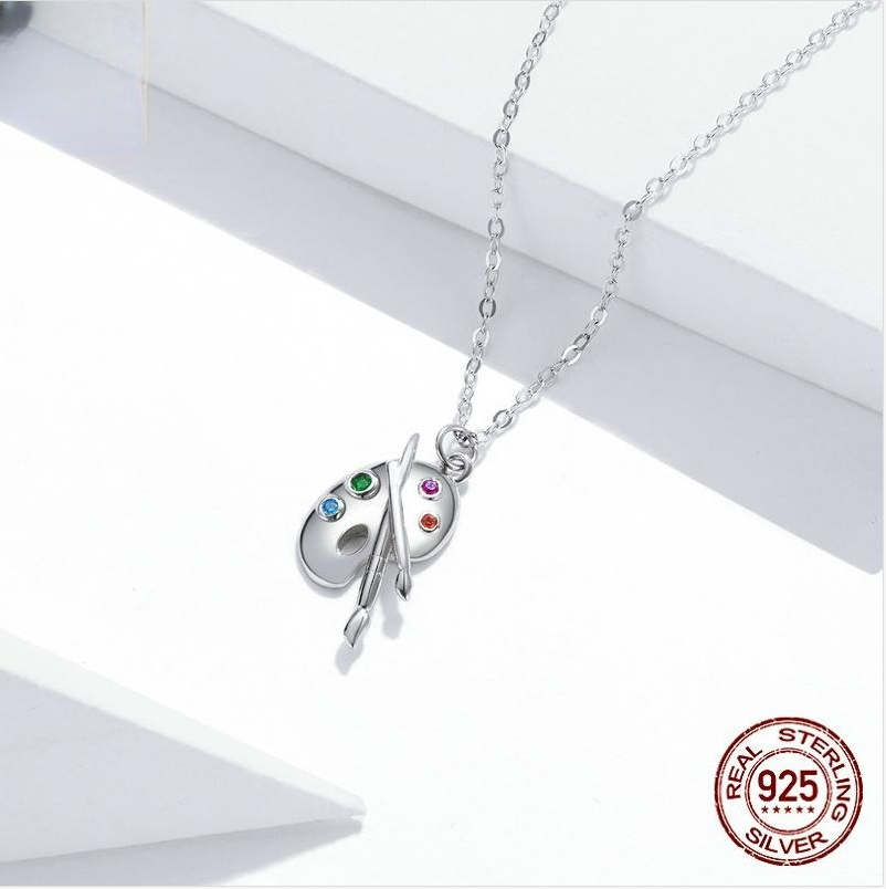 Fashion Art Life S925 Silver Female Popular White Gold Plated Simple Palette Necklace