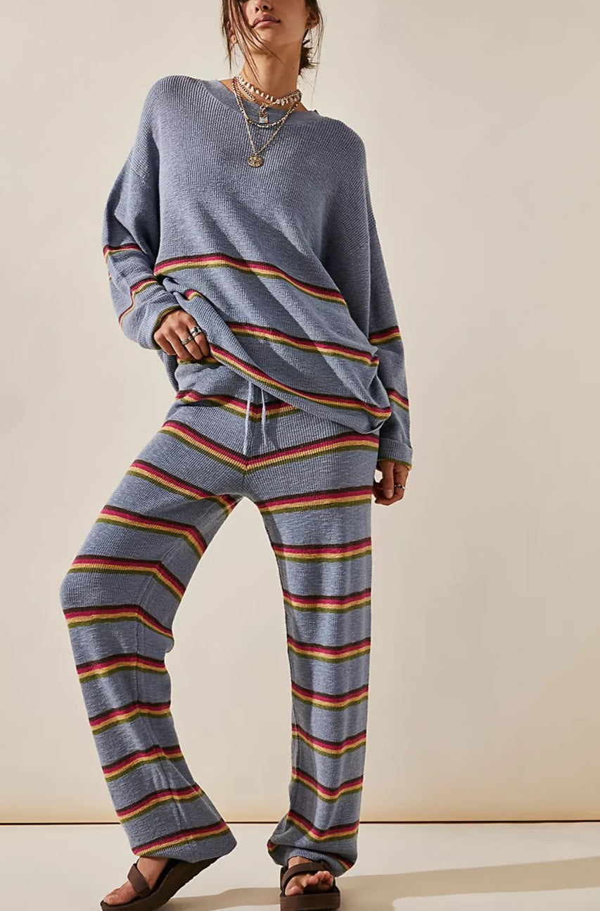Crew Neck Long Sleeve Striped Two-Piece Sweater