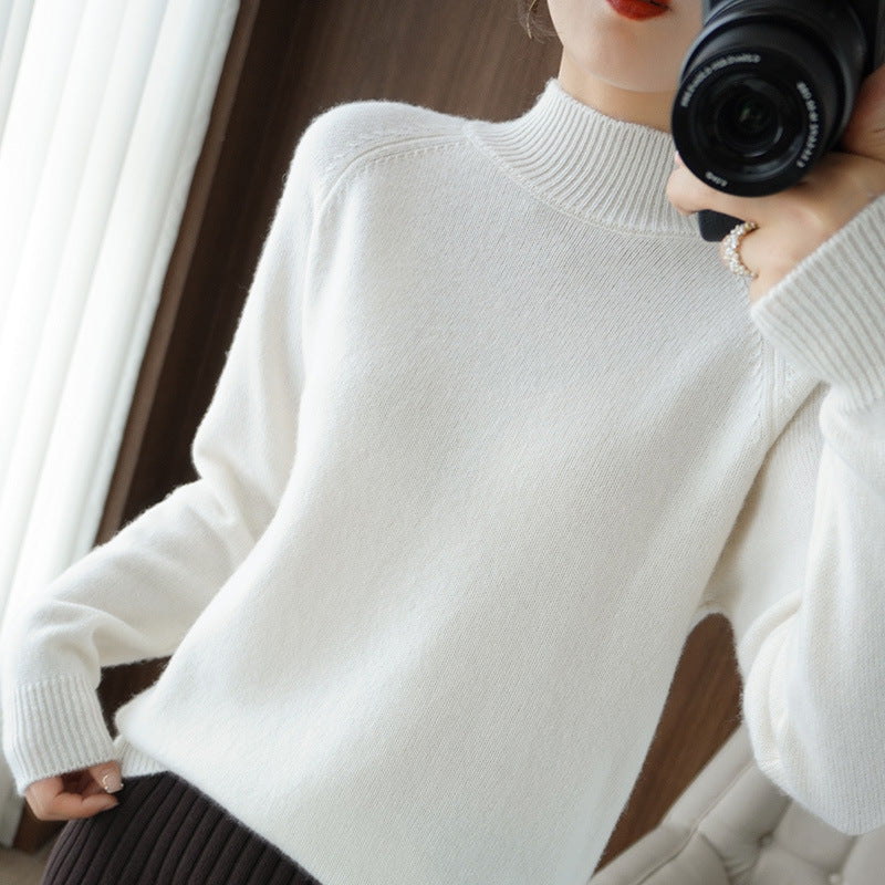 Women's Beige Half Turtleneck Sweater