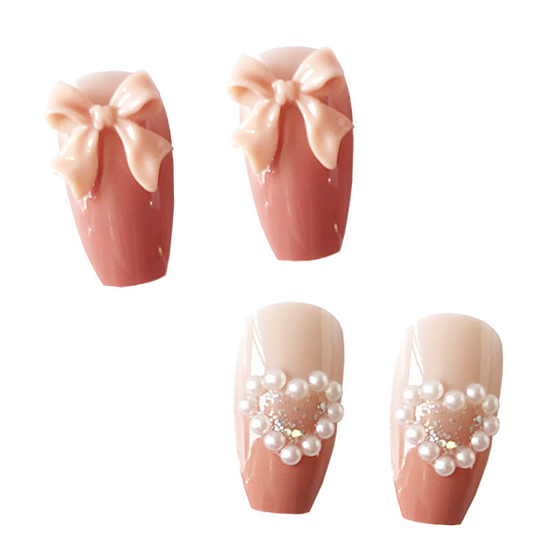 Milk Tea Gradient Bow Wearing Nail Pieces