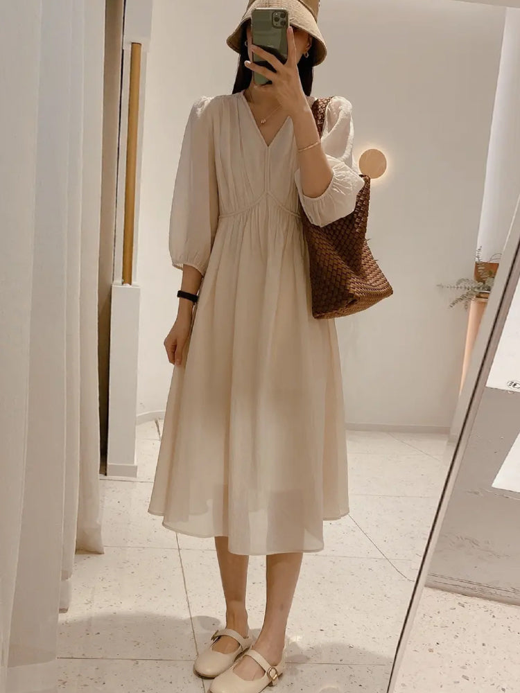 V-neck High-end Long-sleeved Dress Femininity