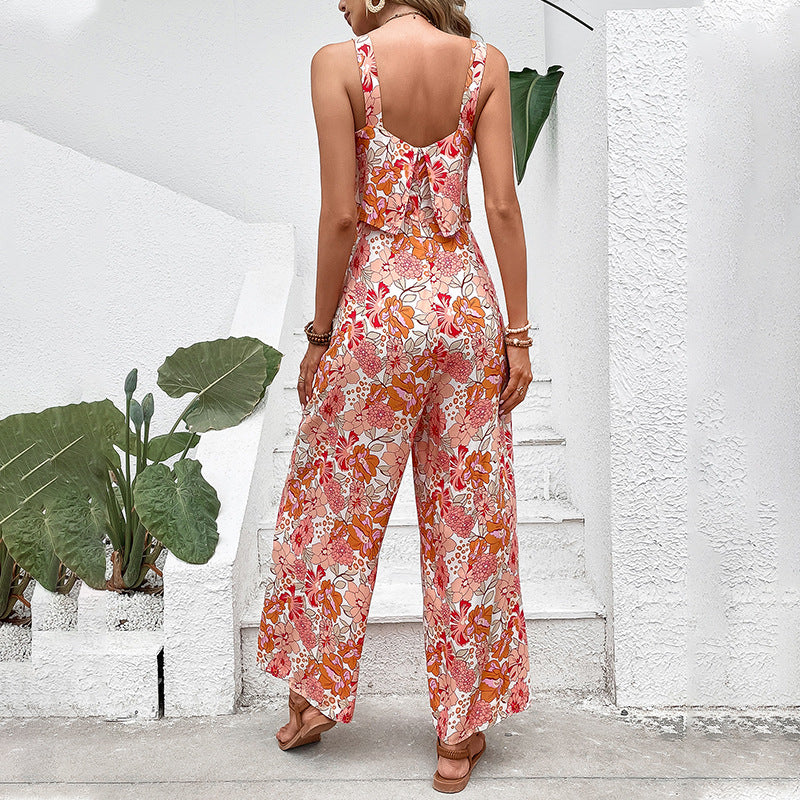 Women's Printed Square Collar Camisole Jumpsuit