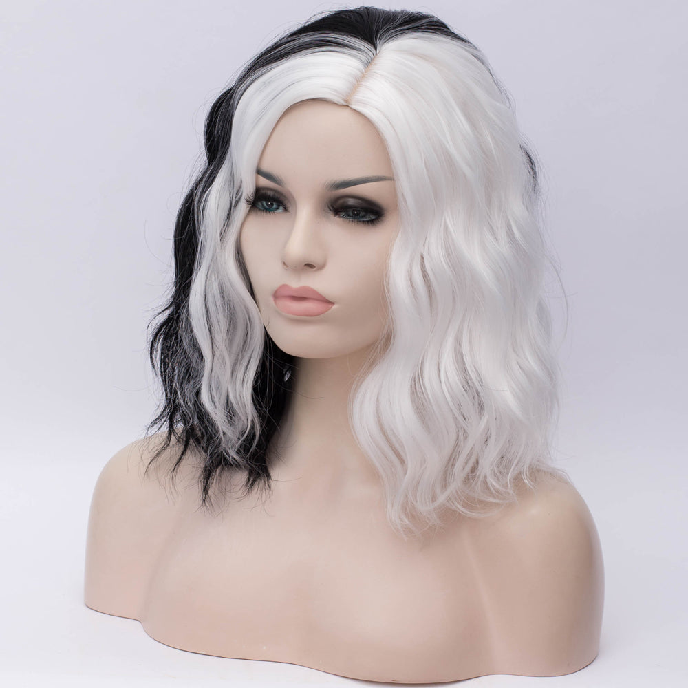 Black and White Medium Long Curly Wig