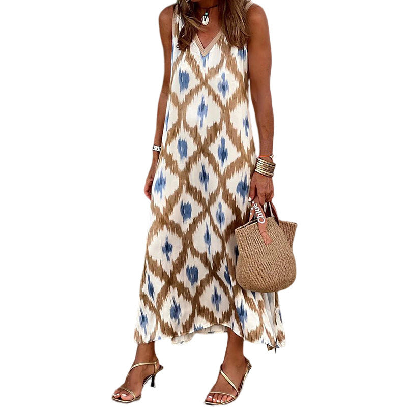 Women's Fashion V-neck Sleeveless Midi Dress with Cardigan