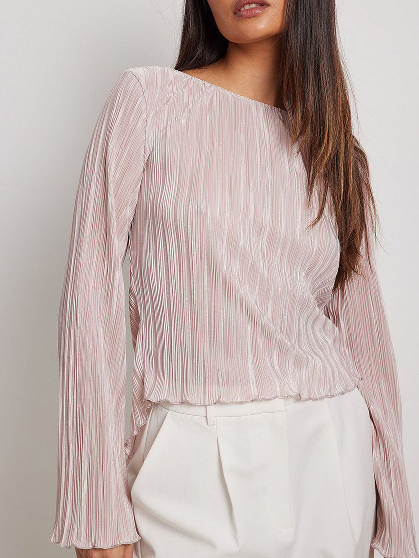 Chic Short Shirt with Flared Sleeves and Back Lace-Up Detail