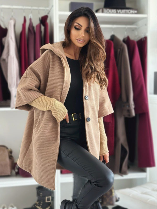 Women's Fashion Loose Hooded Woolen Coat