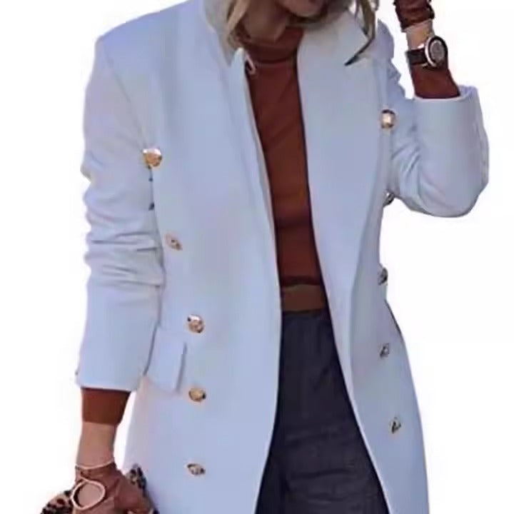 Long woolen women's coat with multi button woolen jacket