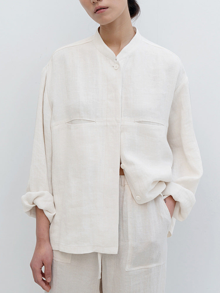 Artistic Retro Pure Linen Shirt for Women, a Versatile Autumn Wardrobe Choice