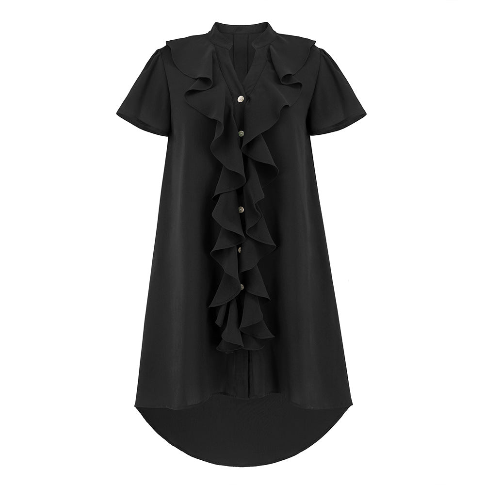 Women's Fashion V-neck Flounce Cardigan Button Shirt Dress