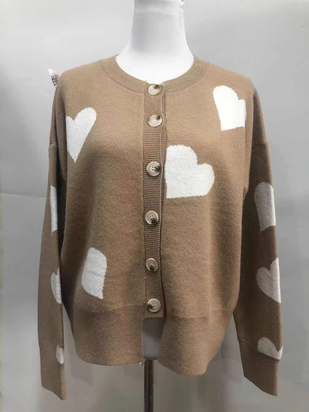 Women's Single-Breasted Cardigan Knitwear Coat Outwear with Heart Motif