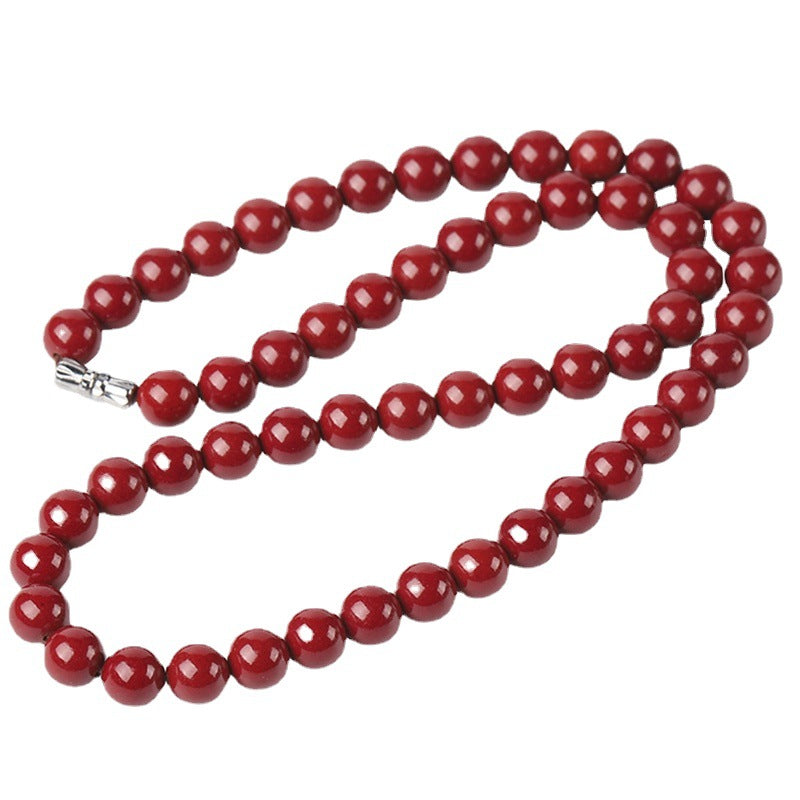 Natural Raw Ore Cinnabar Round Beads Necklace