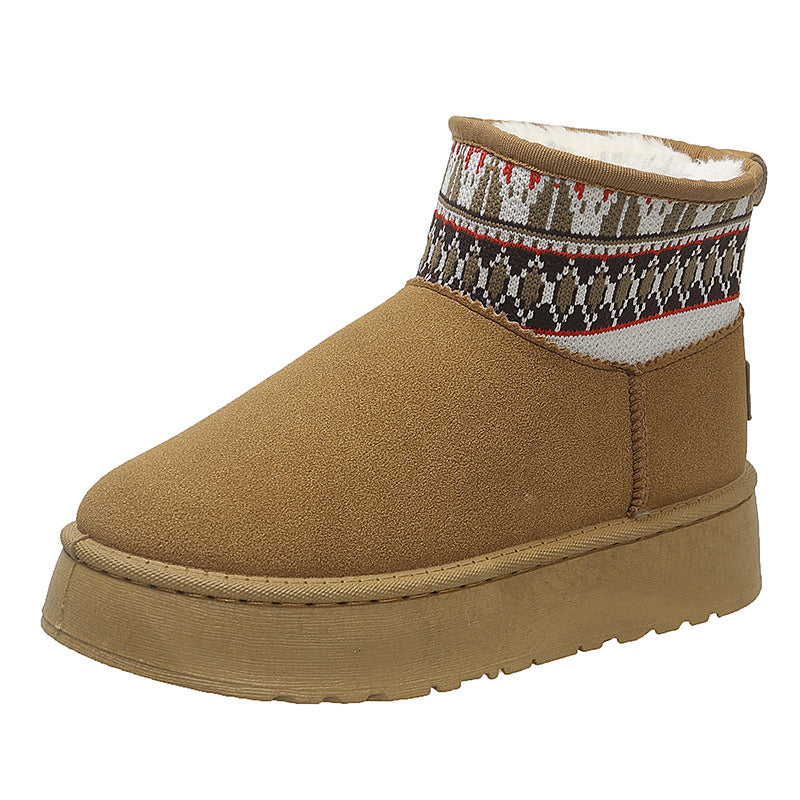 Thick Fleece-Lined Women's Cotton Boots in Fashionable Ethnic Style