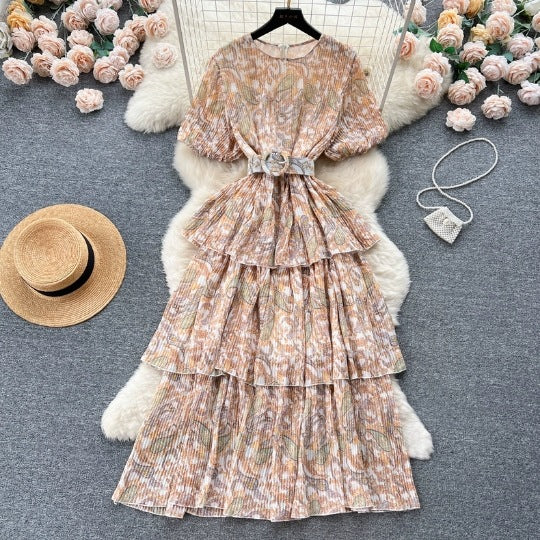 Niche Vintage Printed Chiffon Dress