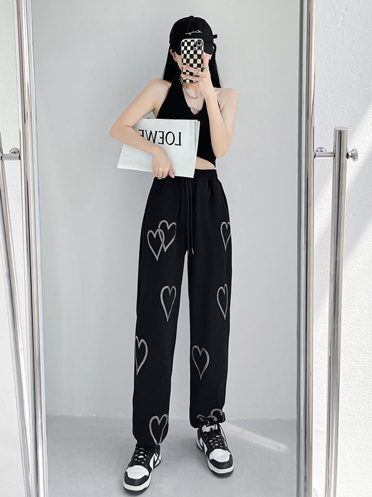 Summer Love High Waist Drawstring Sweatpants for Women Loose-Fit