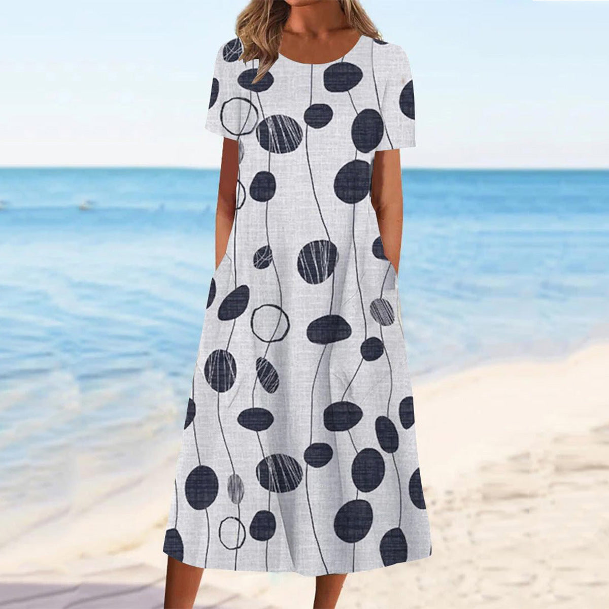 Casual And Fashionable Printed Short Sleeved Dress