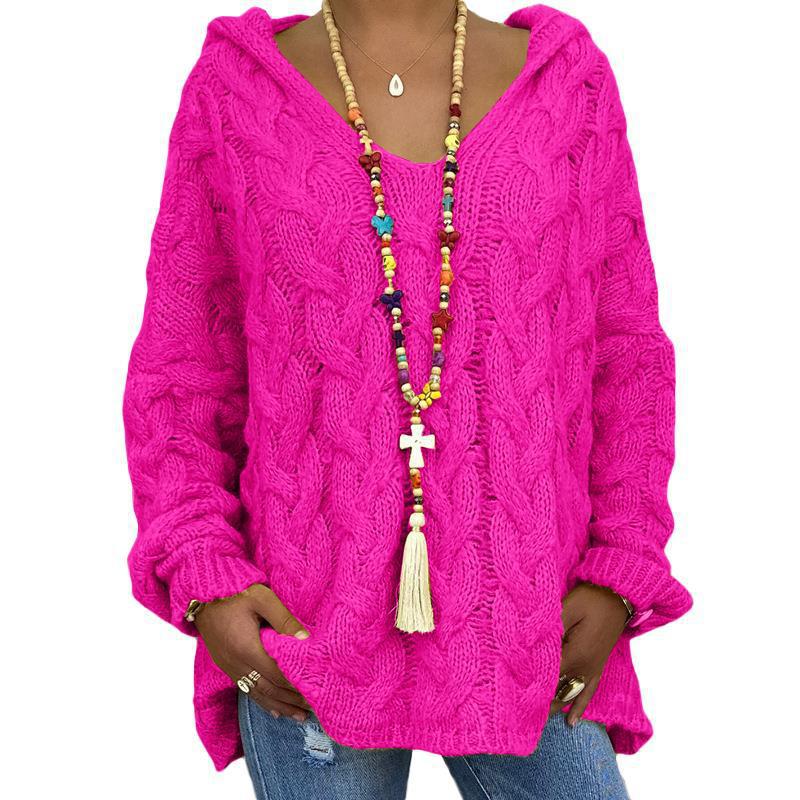 Women's Twist Knitted Hoodie Sweater Solid Color for a Cozy and Stylish Look