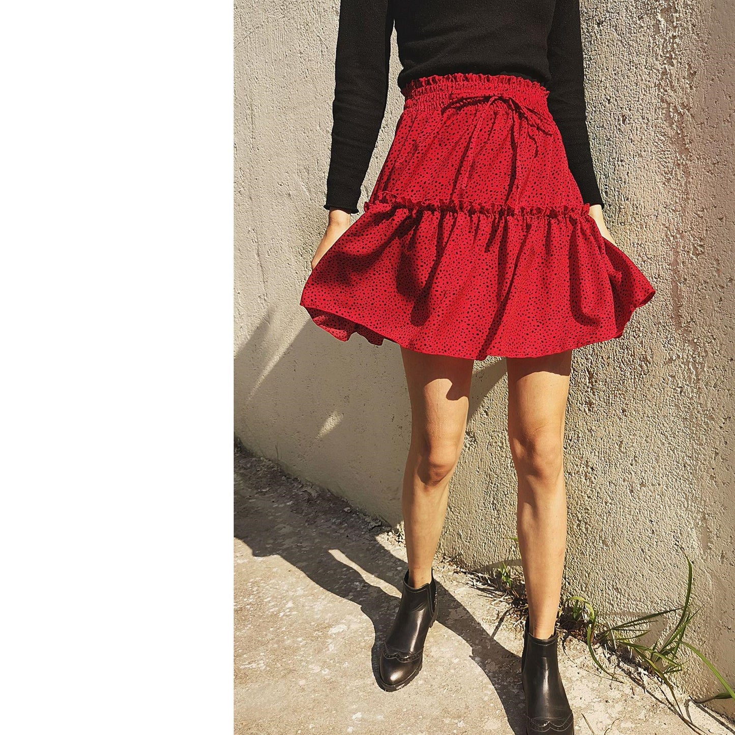 Polka Dot Printed Pleated Skirt