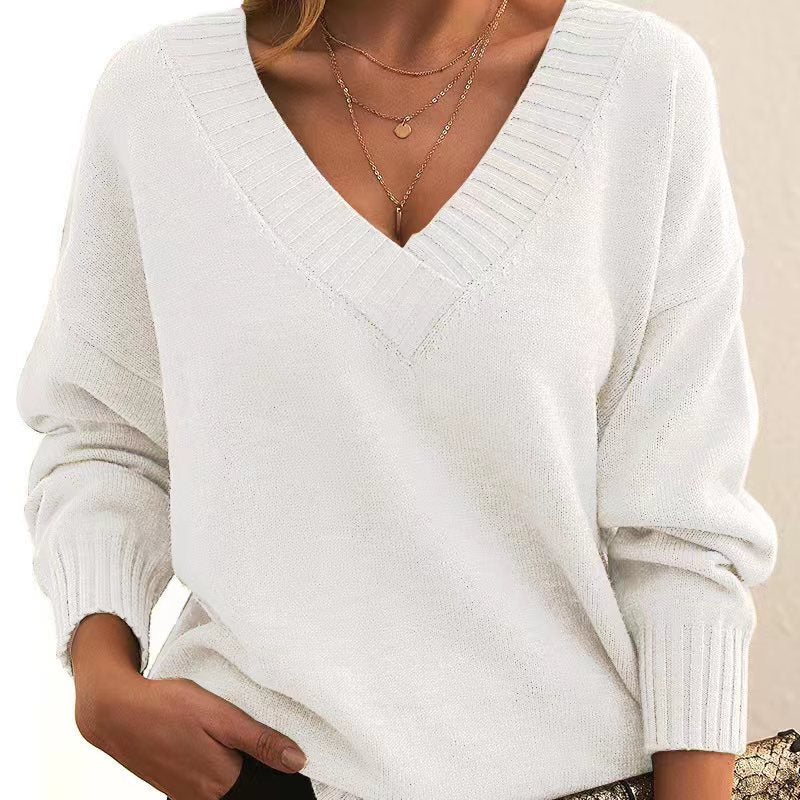 New Knitted Loose V-neck Pullover Top for Women