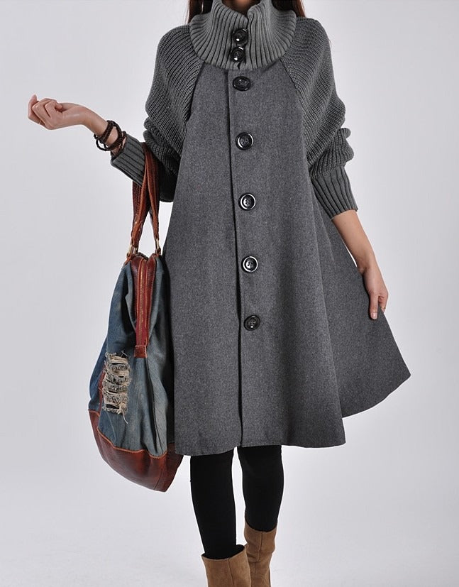 women's mid length loose fitting woolen coat cape woolen windbreaker coat
