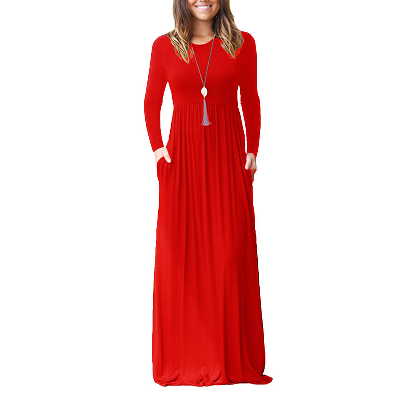 Women's Fashion Casual Long Sleeve Elastic Waist Dress