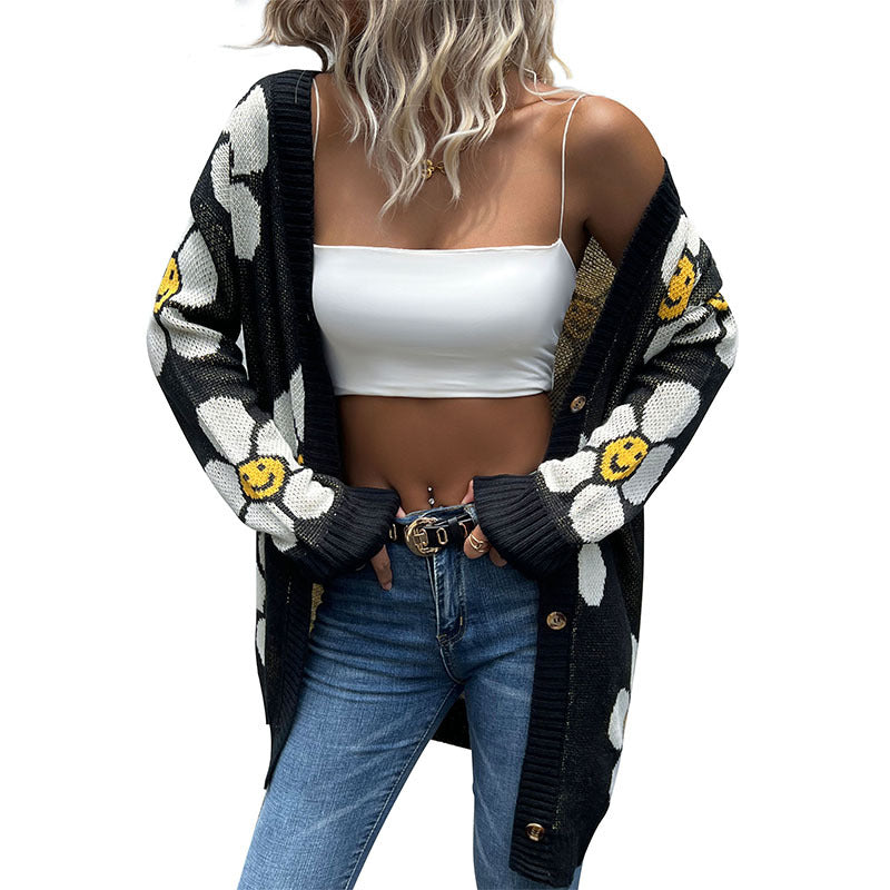 Stylish Floral Long Sleeve Sweater for Women