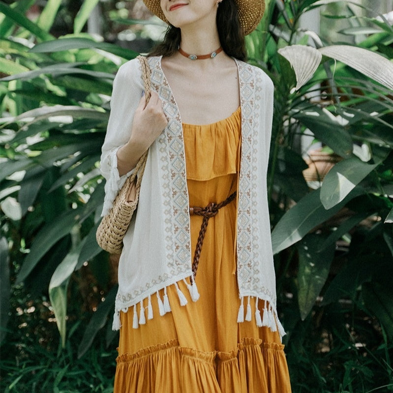 Ethnic Embroidery Sun Protection Shirt Beach Baggy Coat