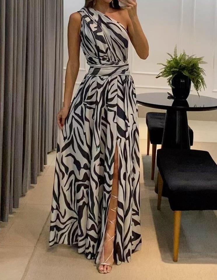 Women's Clothing Exposed Back Sleeveless Printed Long Dress