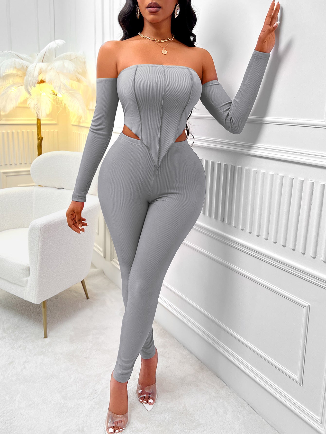 Women's Slim Fit Off-Shoulder Suit with Long Sleeves