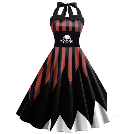 Halloween Digital Print Strap Stripe Dress