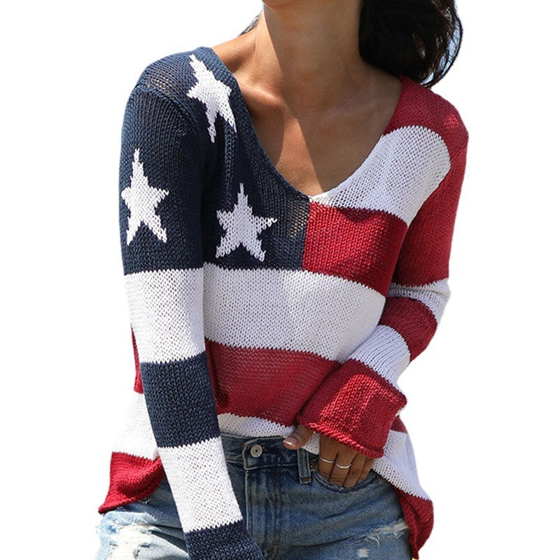 Star Stripes Sheer Knitted Top for Women