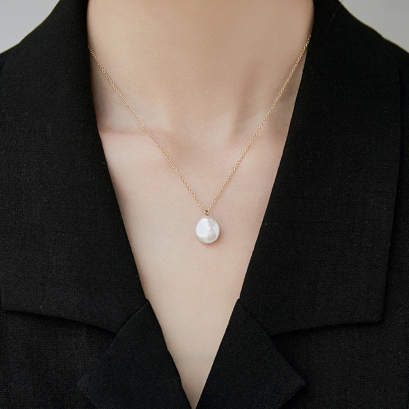 Freshwater Pearl Flat Round Peace Buckle Necklace