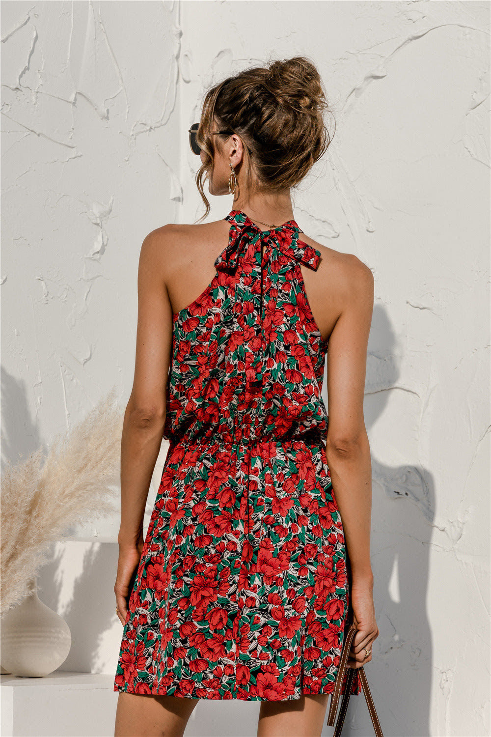 Popular Independent Station Popular Halter Floral Tie-neck Strapless Sexy Dress