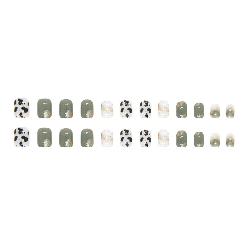 Green Ice Transparent Cow Pattern Removable Fake Nail Tips