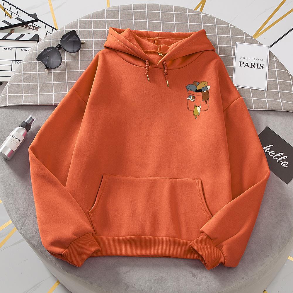 Popular Women's Pocket Cat Fleece Long-sleeved Sweater Hoodie