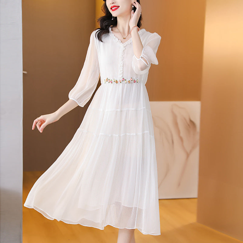 Women's Fashion Gentle Elegant Style Cinched Slimming Long Dress