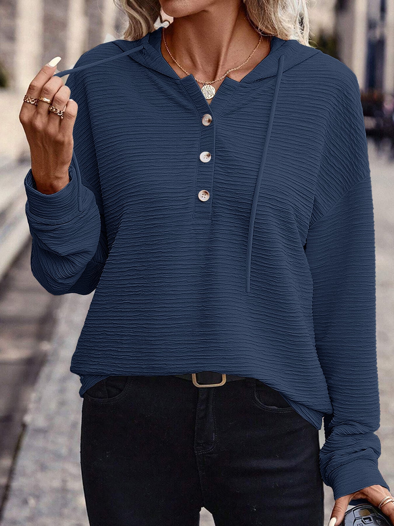 Solid Color Casual Drop-Shoulder Long Sleeve Top