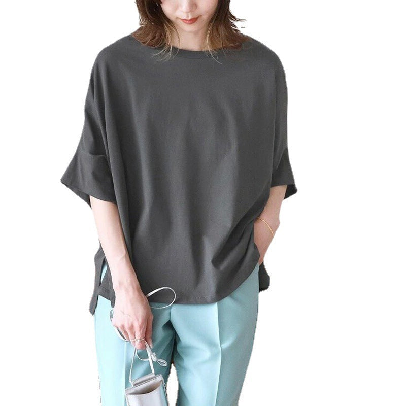 Japanese 6-Color Cotton Batwing Sleeve Oversized T-Shirt for Women