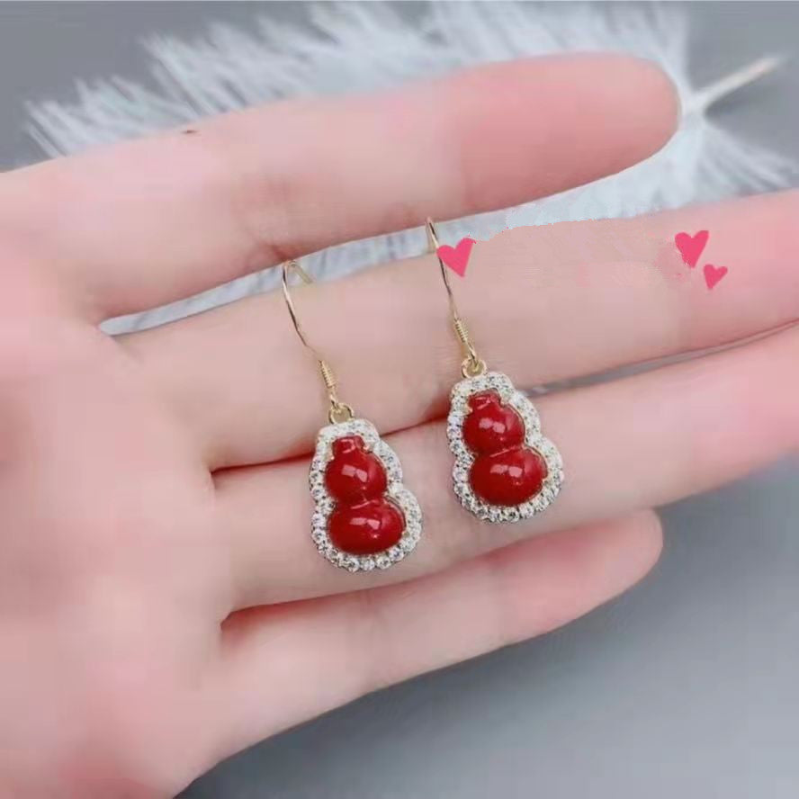 Women's Fashion Simple Raw Ore Cinnabar Ear Studs