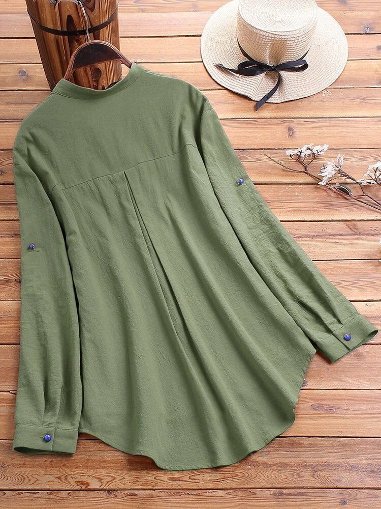 Fashionable Casual Design Cotton Long-Sleeved Blouse