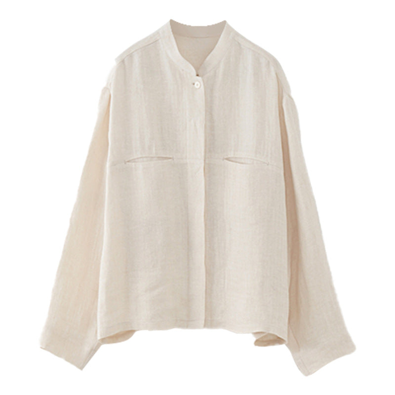 Artistic Retro Pure Linen Shirt for Women, a Versatile Autumn Wardrobe Choice