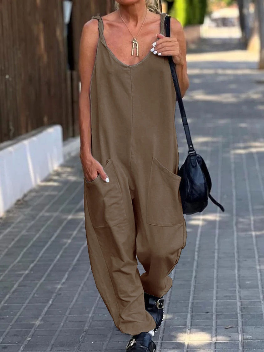 Women's Minimalist Solid Color Casual Jumpsuit