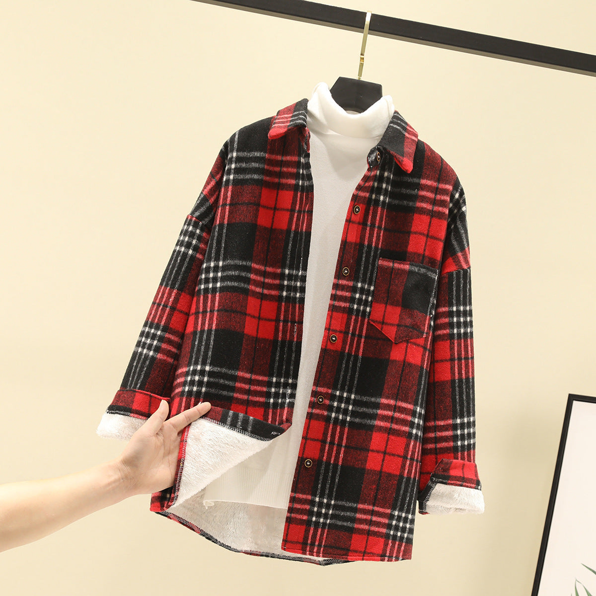 Japanese Woolen Cardigan Coat Fleece Plaid Shirt Women