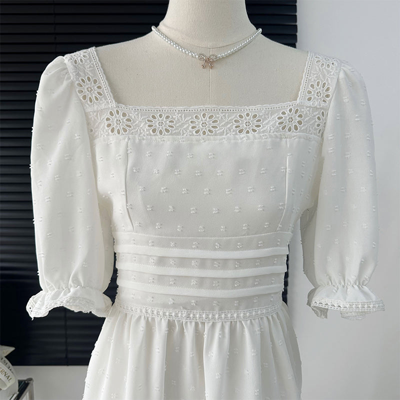 Women's Fashion Starlight Lace Square Neck Vintage Dress